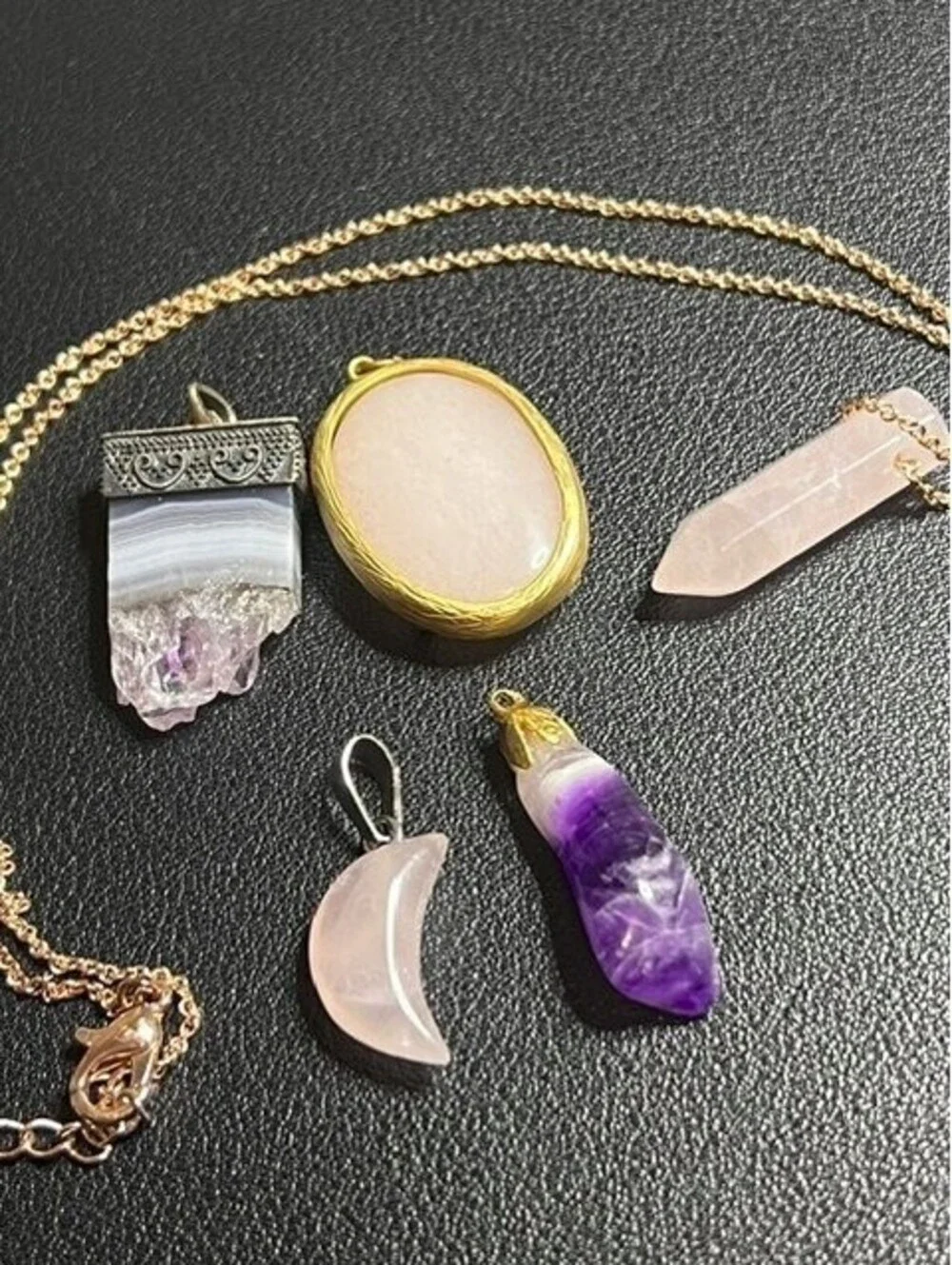 B6614 5pc Natural Amethyst Geode Slice Pendant Silver Tone Bail Crystal Jewelry